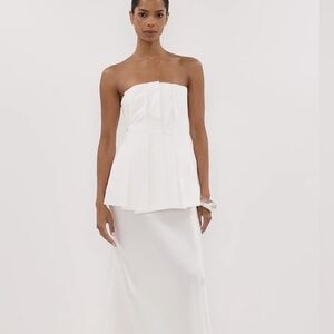 DISSH Strapless White Pleated Peplum Gown